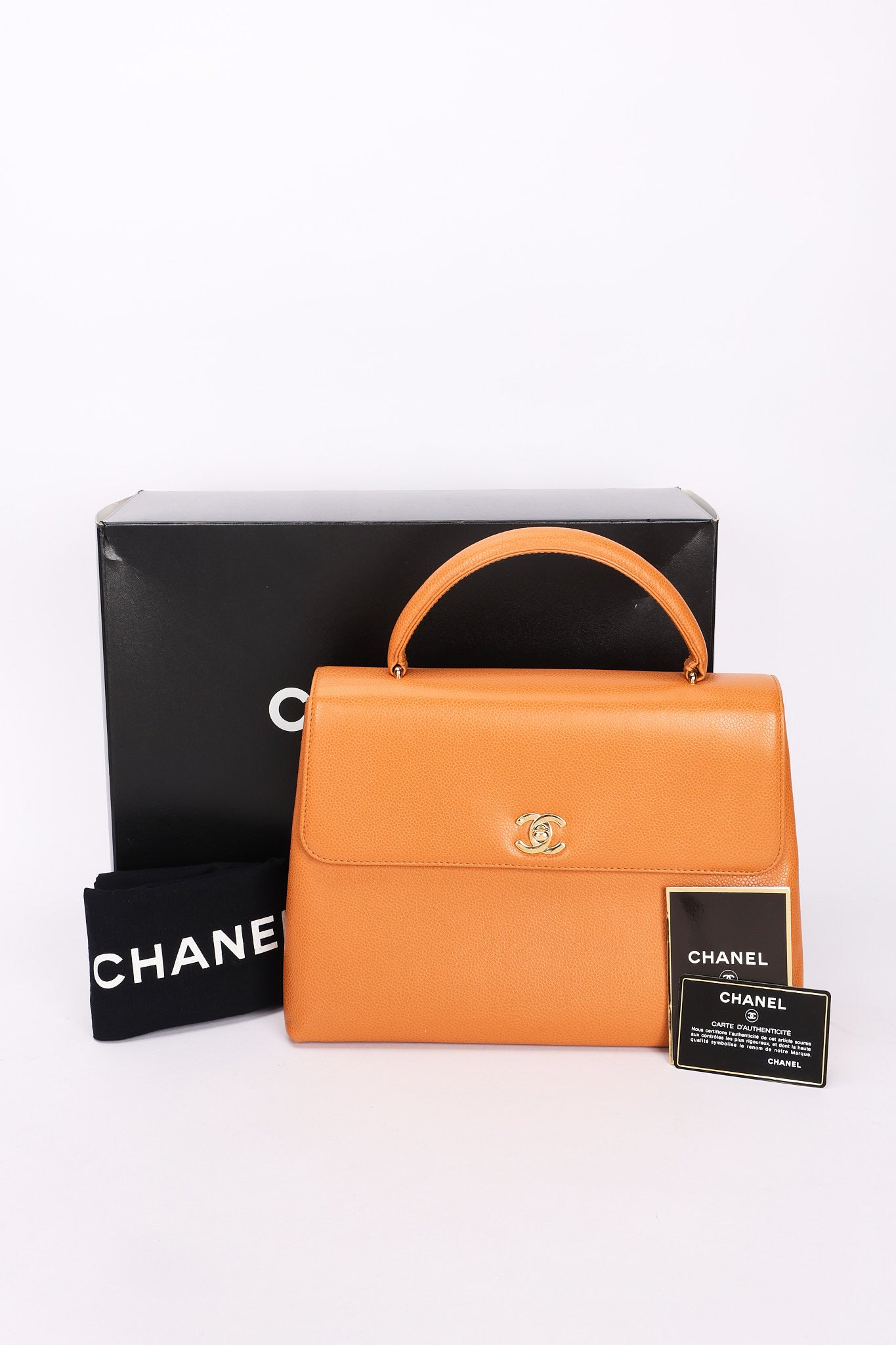 Chanel Kelly Top Handle Bag Orange Caviar 24K GP