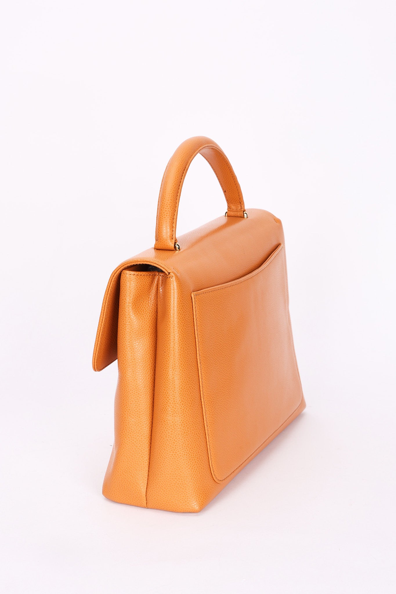 Chanel Kelly Top Handle Bag Orange Caviar 24K GP