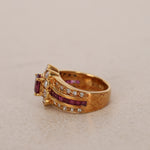 18K Yellow Gold Ruby and Diamond Flower Halo Ring, Size US 4 - Drop 12