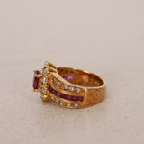 18K Yellow Gold Ruby and Diamond Flower Halo Ring, Size US 4 - Drop 12