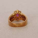 18K Yellow Gold Ruby and Diamond Flower Halo Ring, Size US 4 - Drop 12