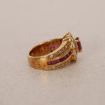 18K Yellow Gold Ruby and Diamond Flower Halo Ring, Size US 4 - Drop 12