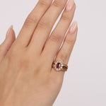 18K Yellow Gold Ruby and Diamond Flower Halo Ring, Size US 4