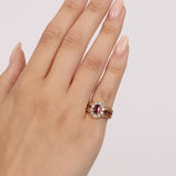 18K Yellow Gold Ruby and Diamond Flower Halo Ring, Size US 4