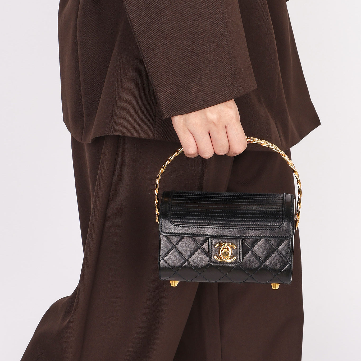 Ultra-Rare Chanel Mini Vanity Chest Black Lambskin 1989 24K GP