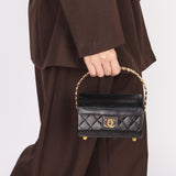 Ultra-Rare Chanel Mini Vanity Chest Black Lambskin 1989 24K GP