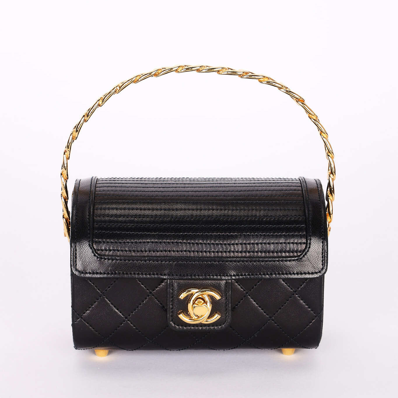 Ultra-Rare Chanel Mini Vanity Chest Black Lambskin 1989 24K GP