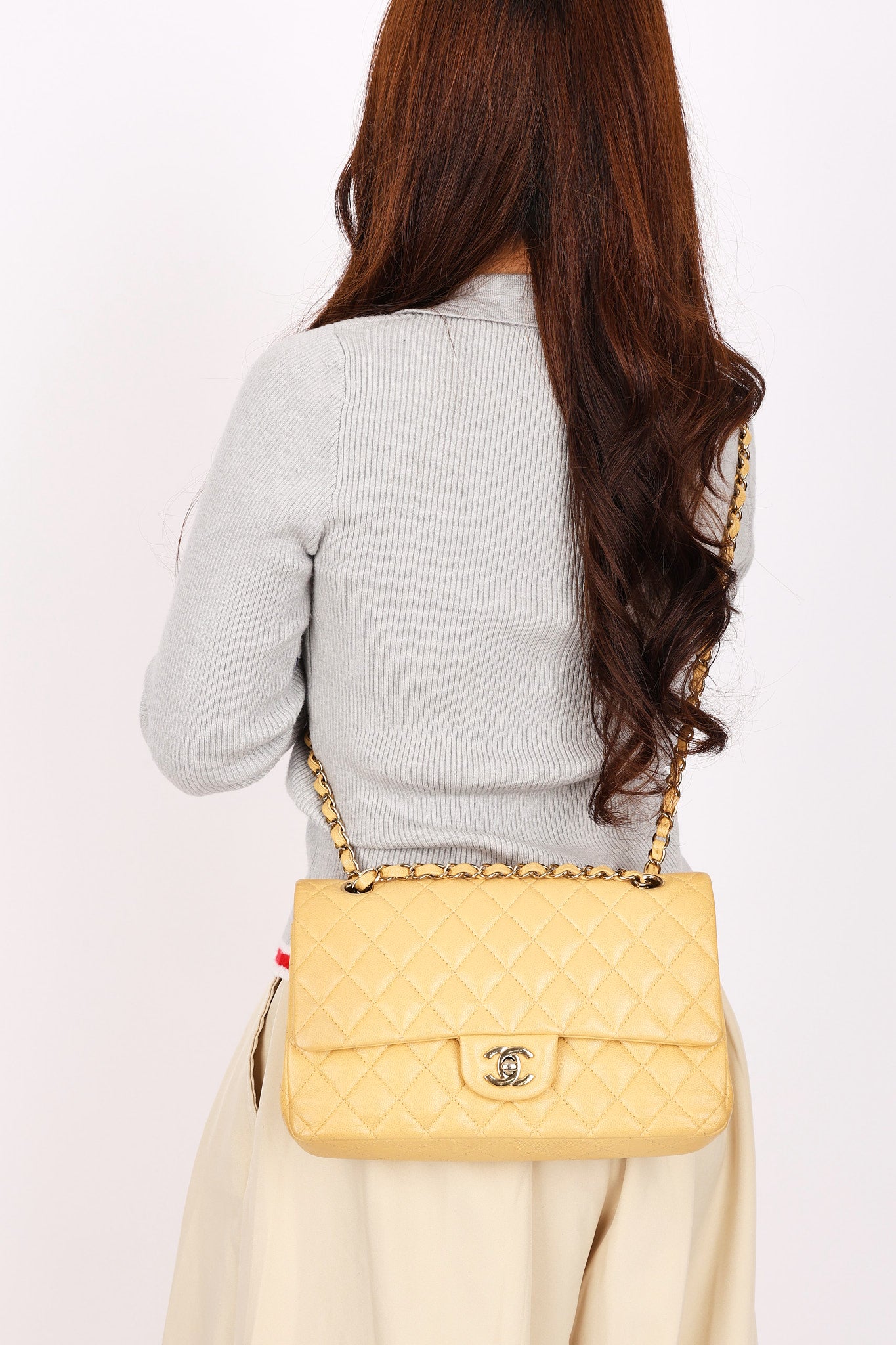 Chanel Medium Classic Double Flap Butter Yellow Caviar 2024 GHW