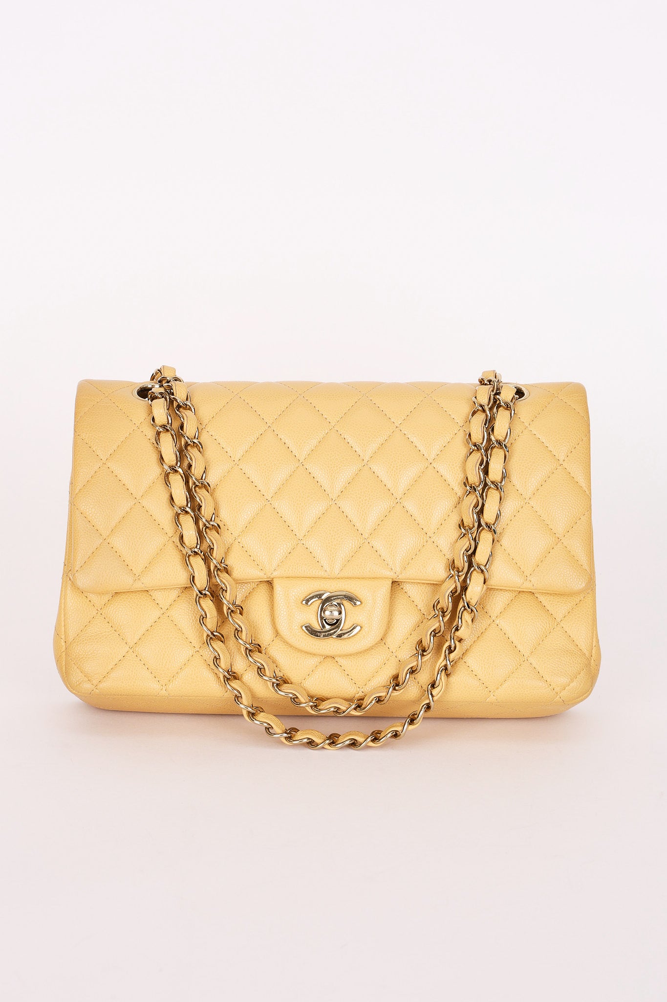 Chanel Medium Classic Double Flap Butter Yellow Caviar 2024 GHW