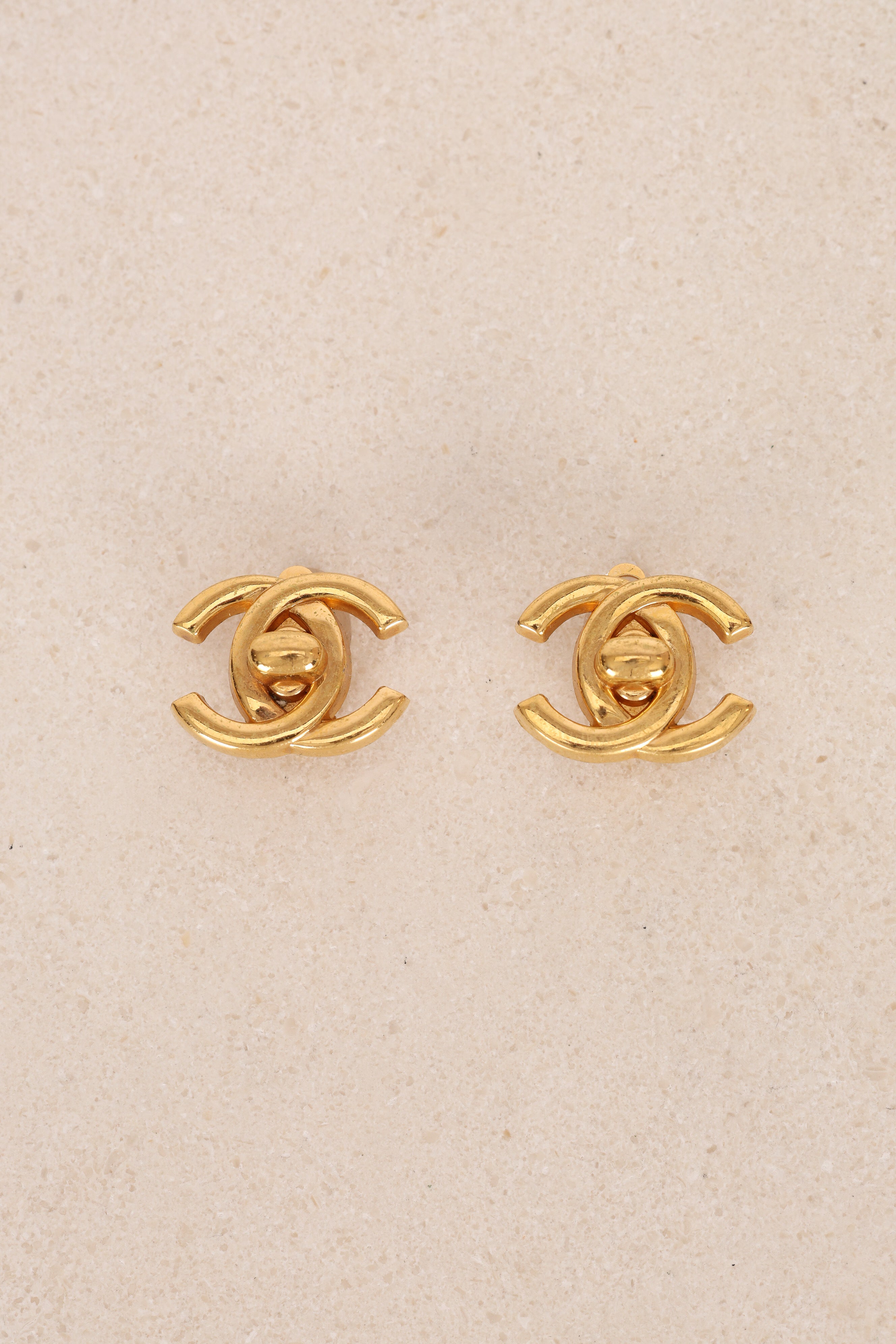 Chanel 1996 CC Turnlock Clip-On Earrings 24K GP