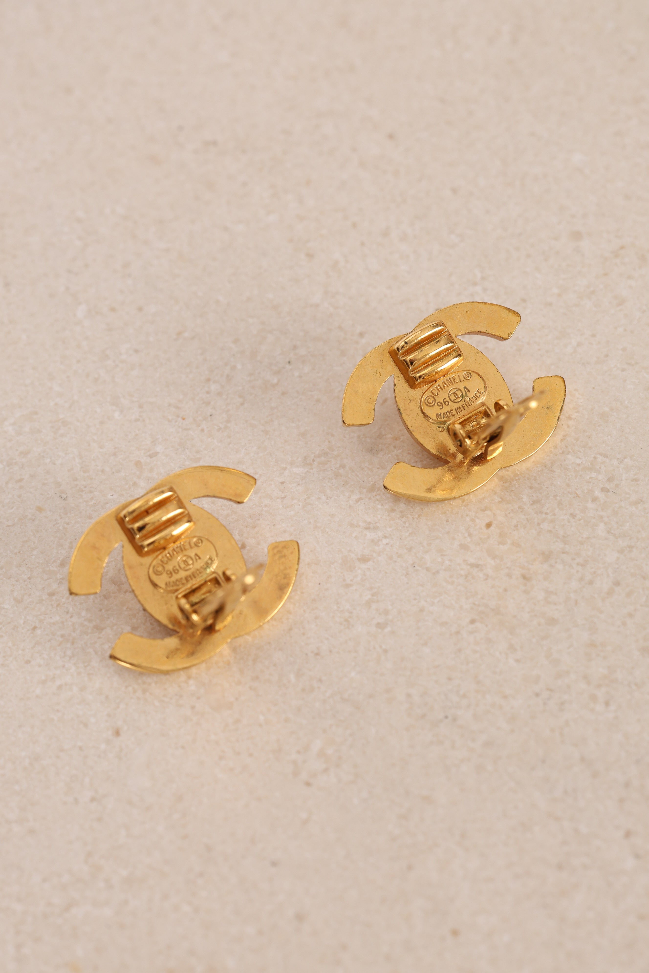 Chanel 1996 CC Turnlock Clip-On Earrings 24K GP