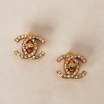 Chanel 1996 Crystal Embellished CC Turnlock Clip-On Earrings