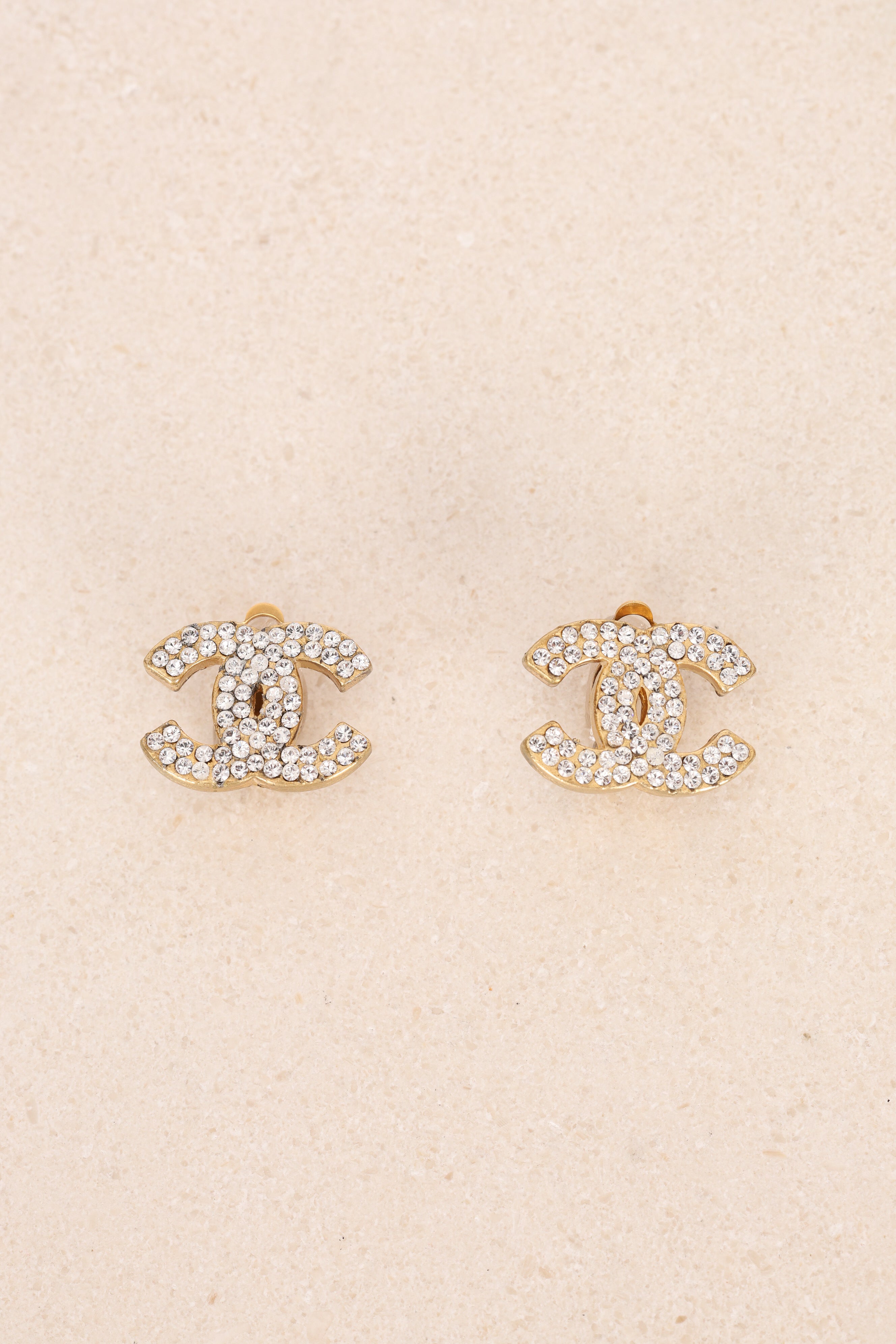 Chanel 2002 Pavé Crystal CC Clip-On Earrings