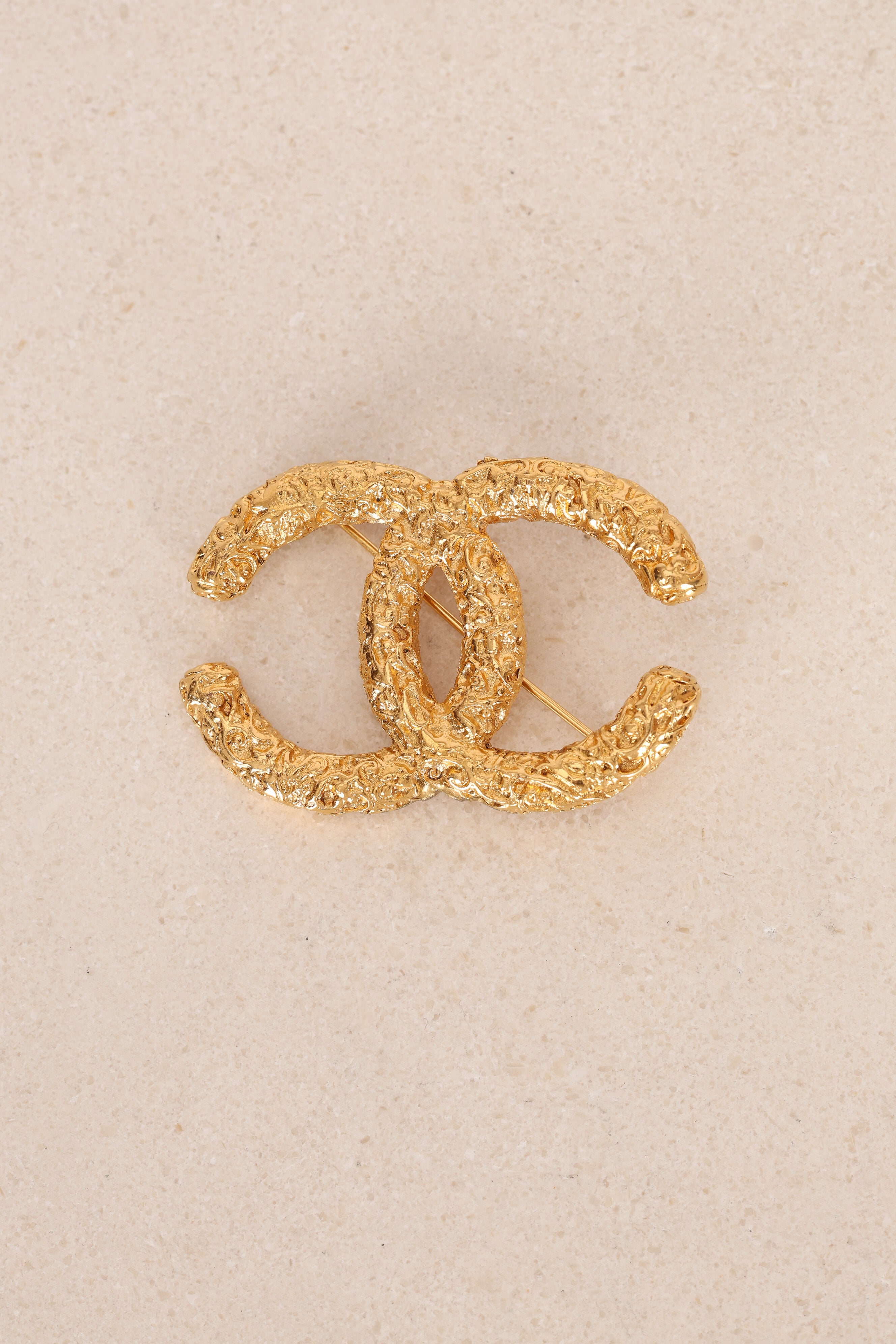 Chanel 1994 CC Lava Brooch 24K GP