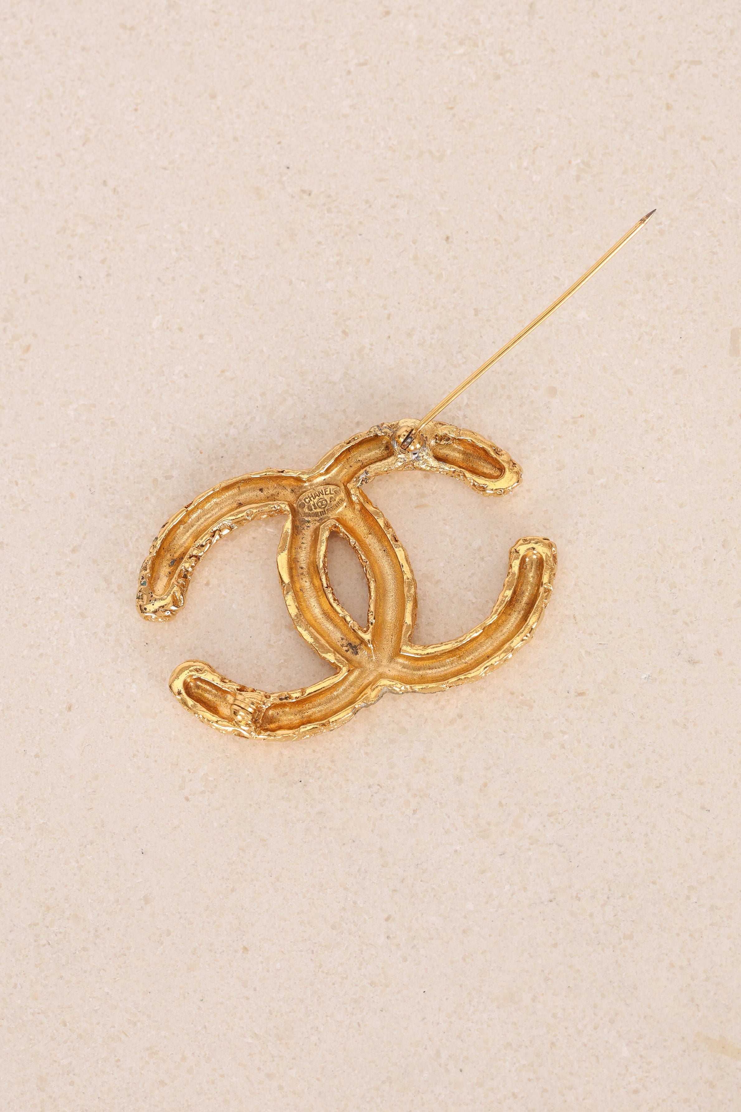 Chanel 1994 CC Lava Brooch 24K GP
