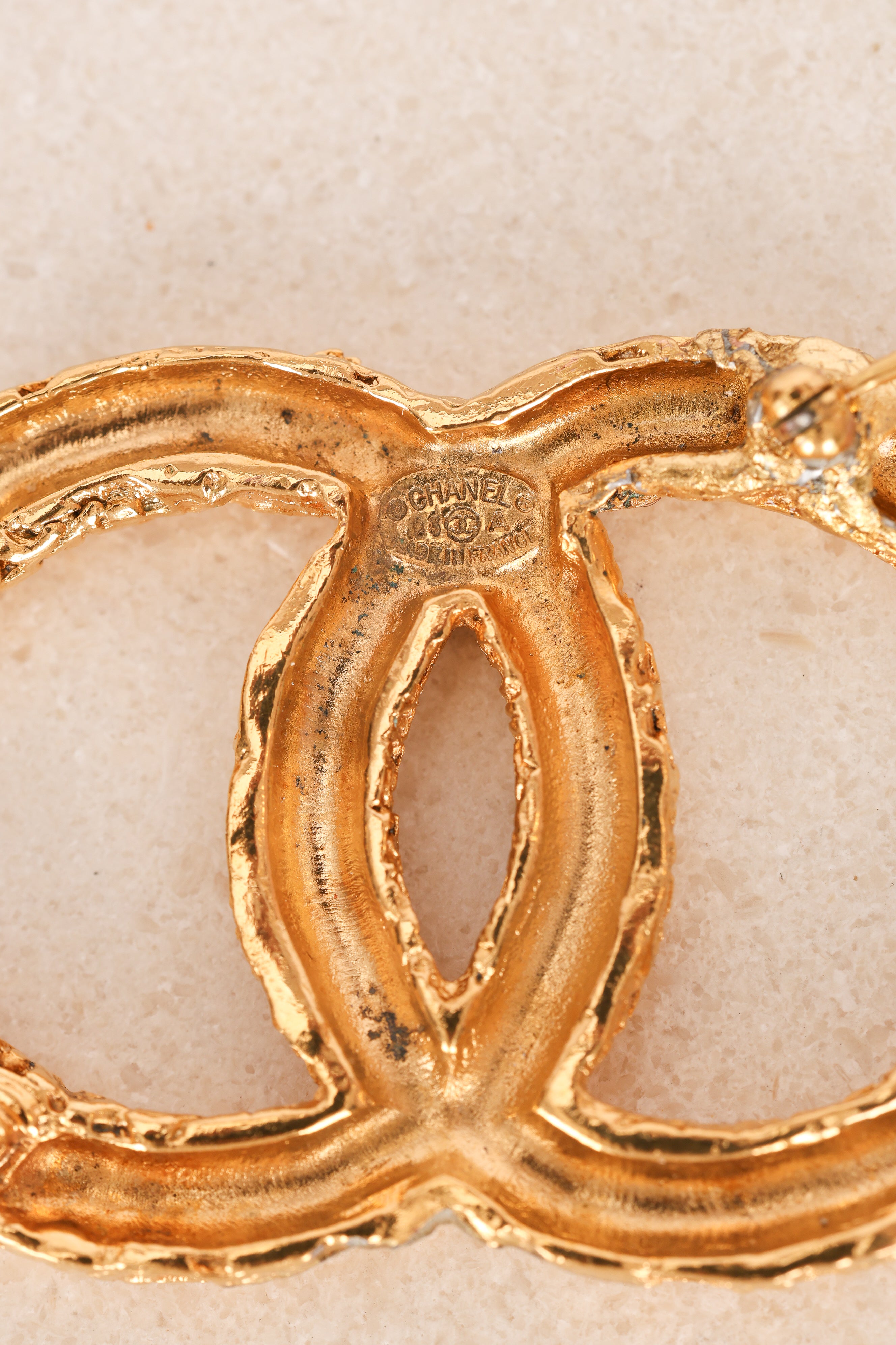 Chanel 1994 CC Lava Brooch 24K GP