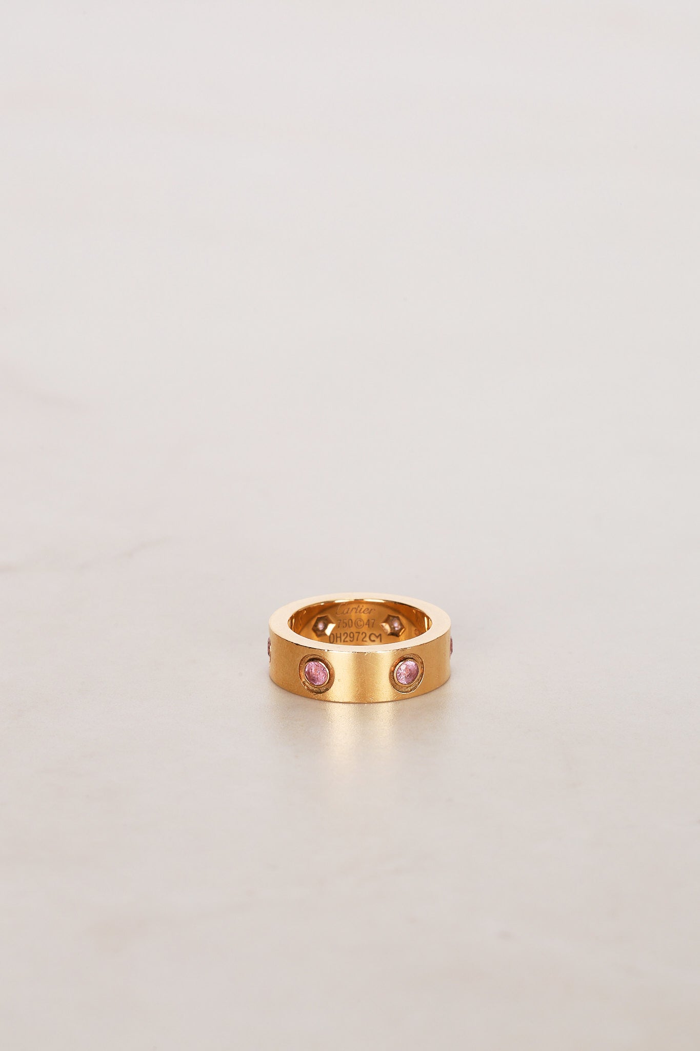 Cartier 18K Yellow Gold Pink Sapphire Love Ring, Size US 4