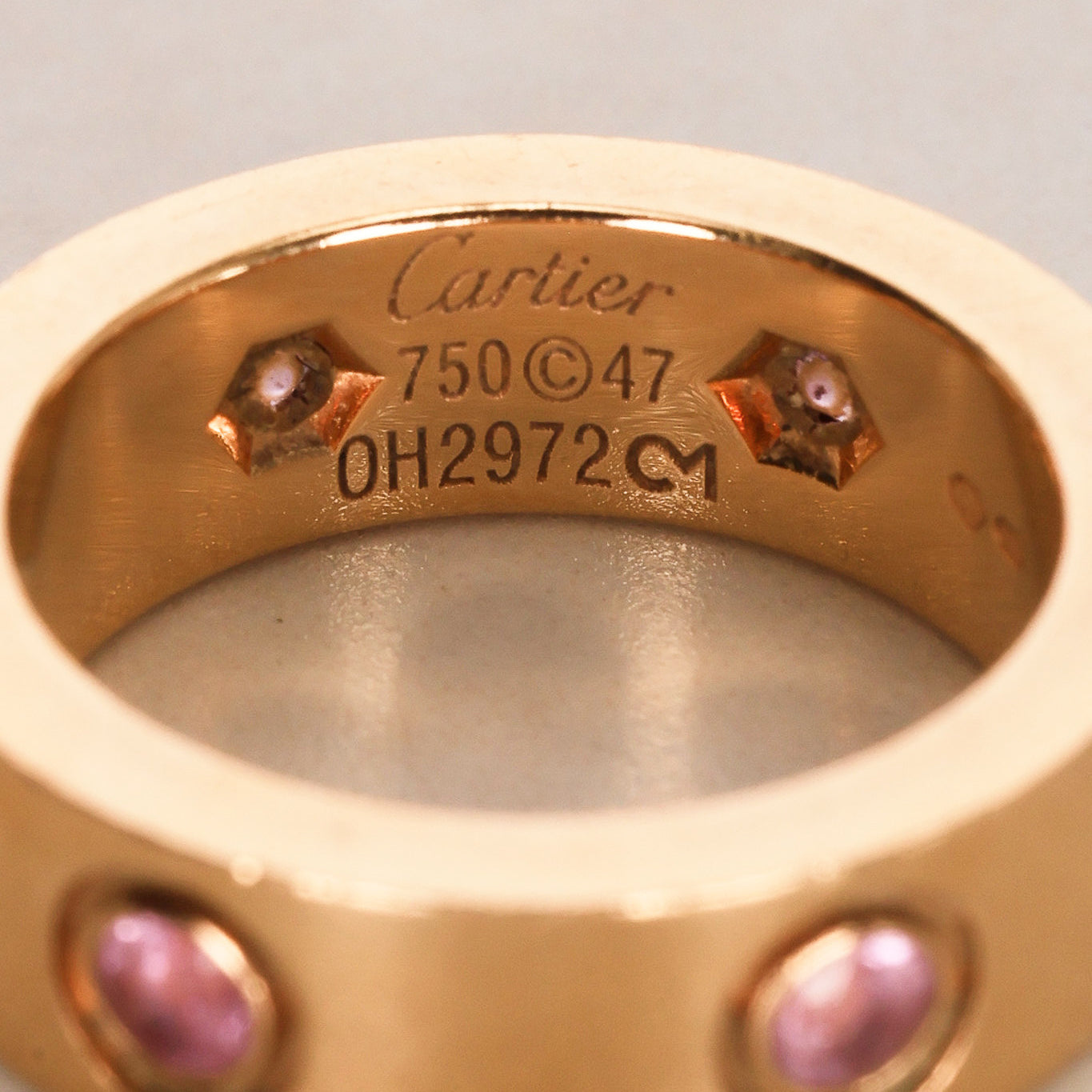 Cartier 18K Yellow Gold Pink Sapphire Love Ring, Size US 4
