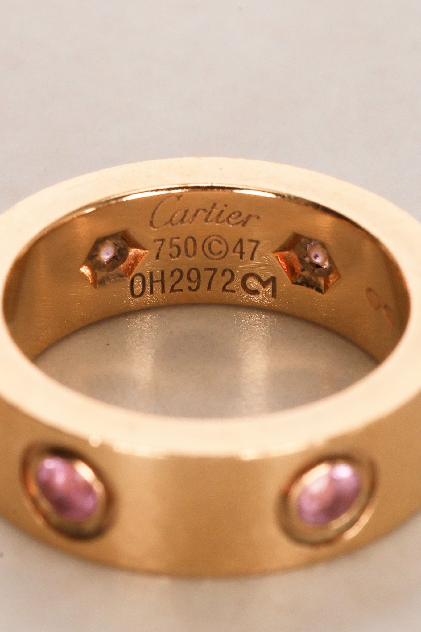 Cartier 18K Yellow Gold Pink Sapphire Love Ring, Size US 4