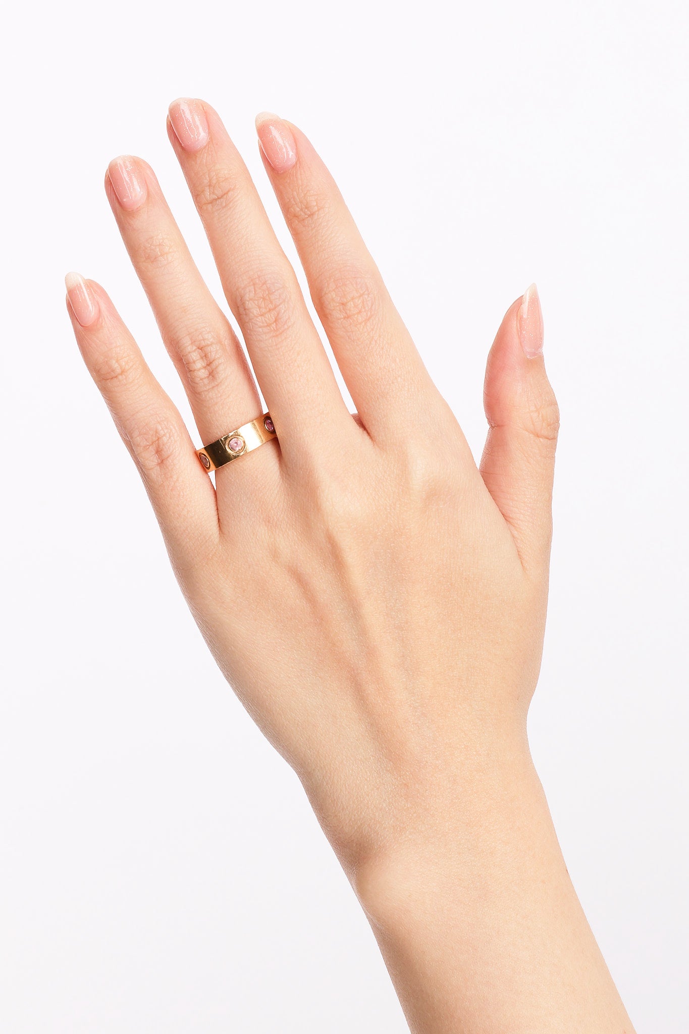 Cartier 18K Yellow Gold Pink Sapphire Love Ring, Size US 4