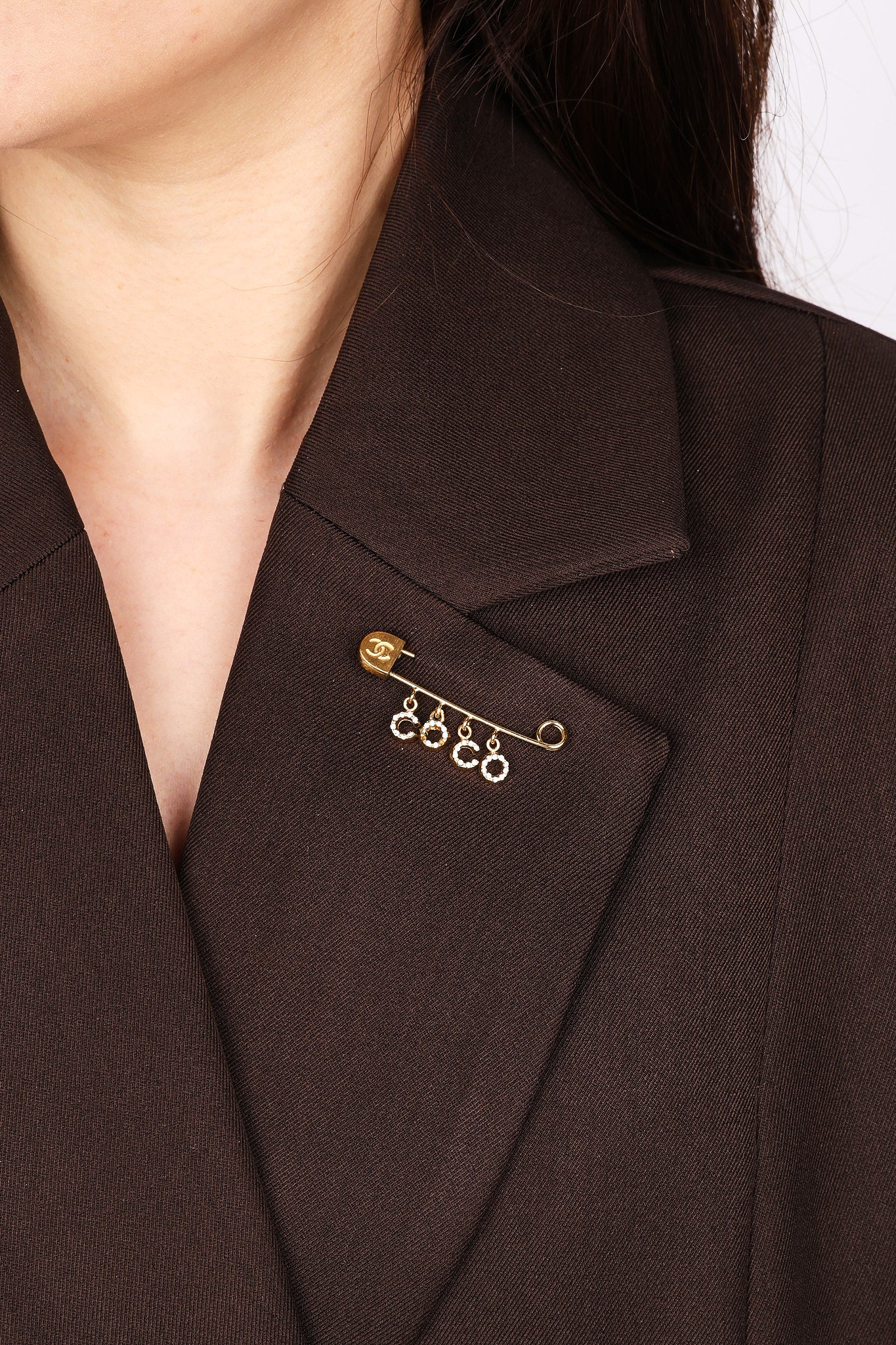 Chanel 2001 Crystal COCO Safety Pin Brooch