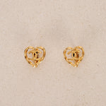 Chanel 70s-80s Heart CC Clip-On Earrings 24K GP
