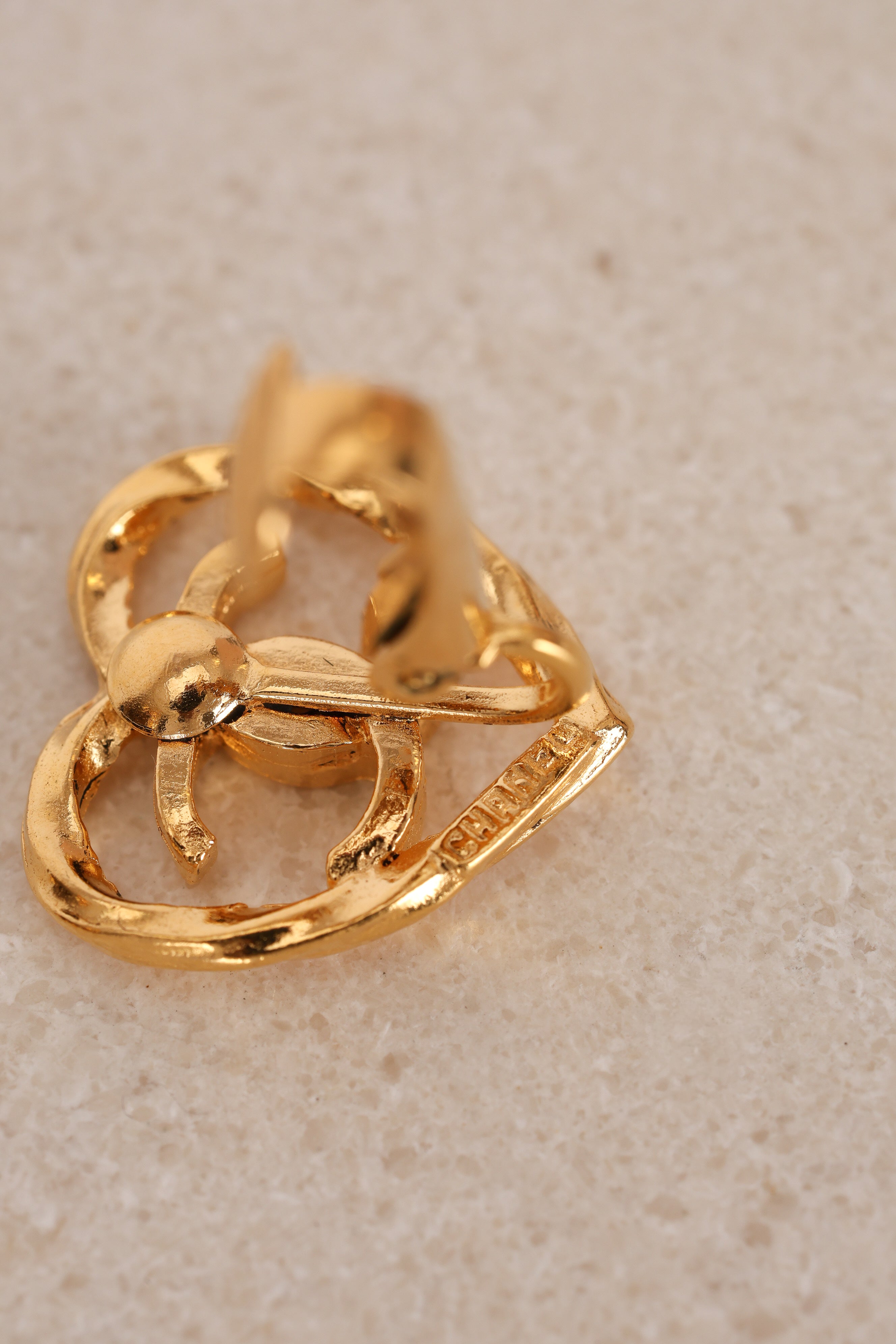 Chanel 70s-80s Heart CC Clip-On Earrings 24K GP