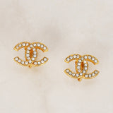 Vintage Chanel Crystal CC Clip-On Earrings 24K GP