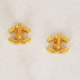 Vintage Chanel Crystal CC Clip-On Earrings 24K GP