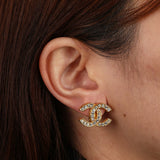 Vintage Chanel Crystal CC Clip-On Earrings 24K GP