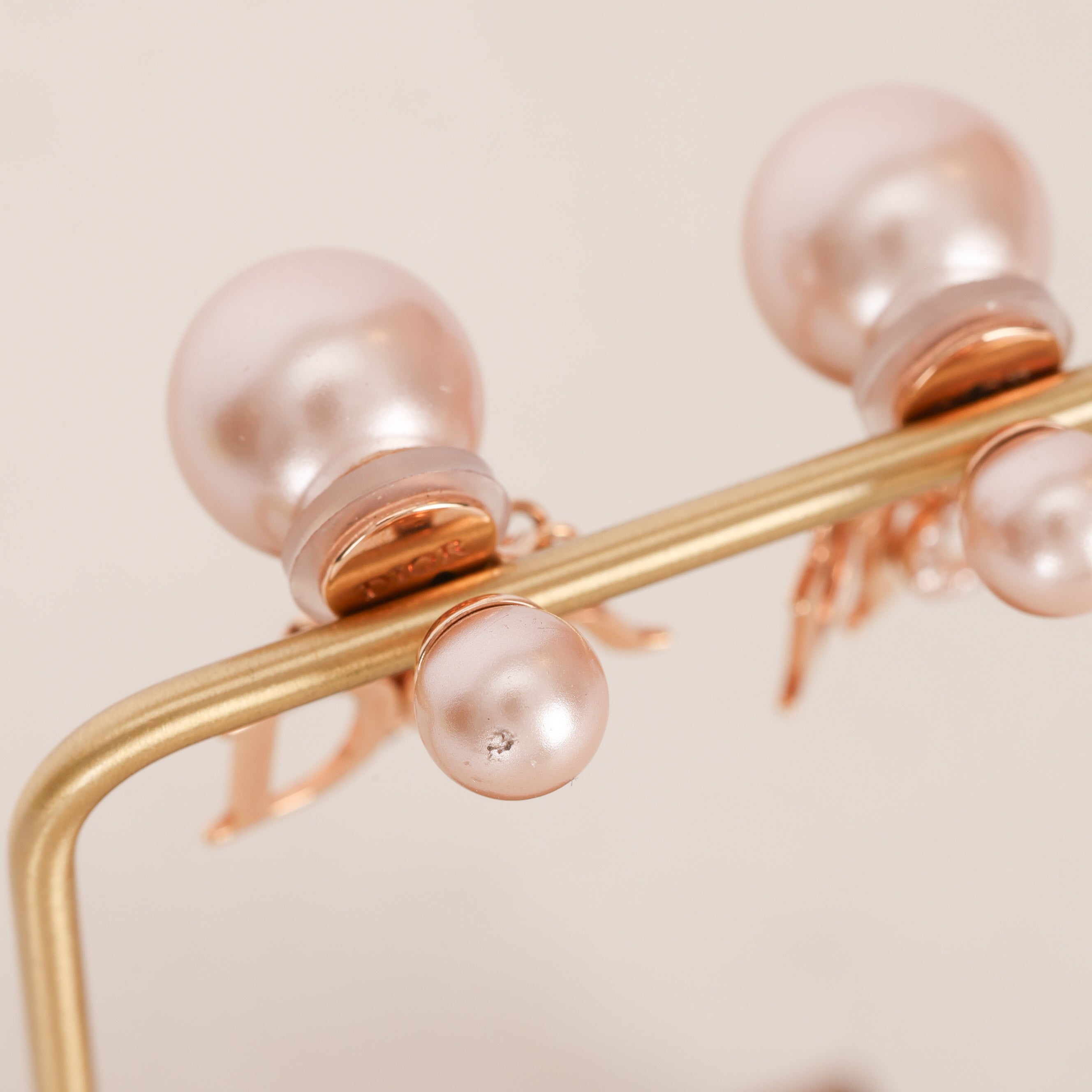 Dior Rose Gold Logo Pearl Clip-On Earrings