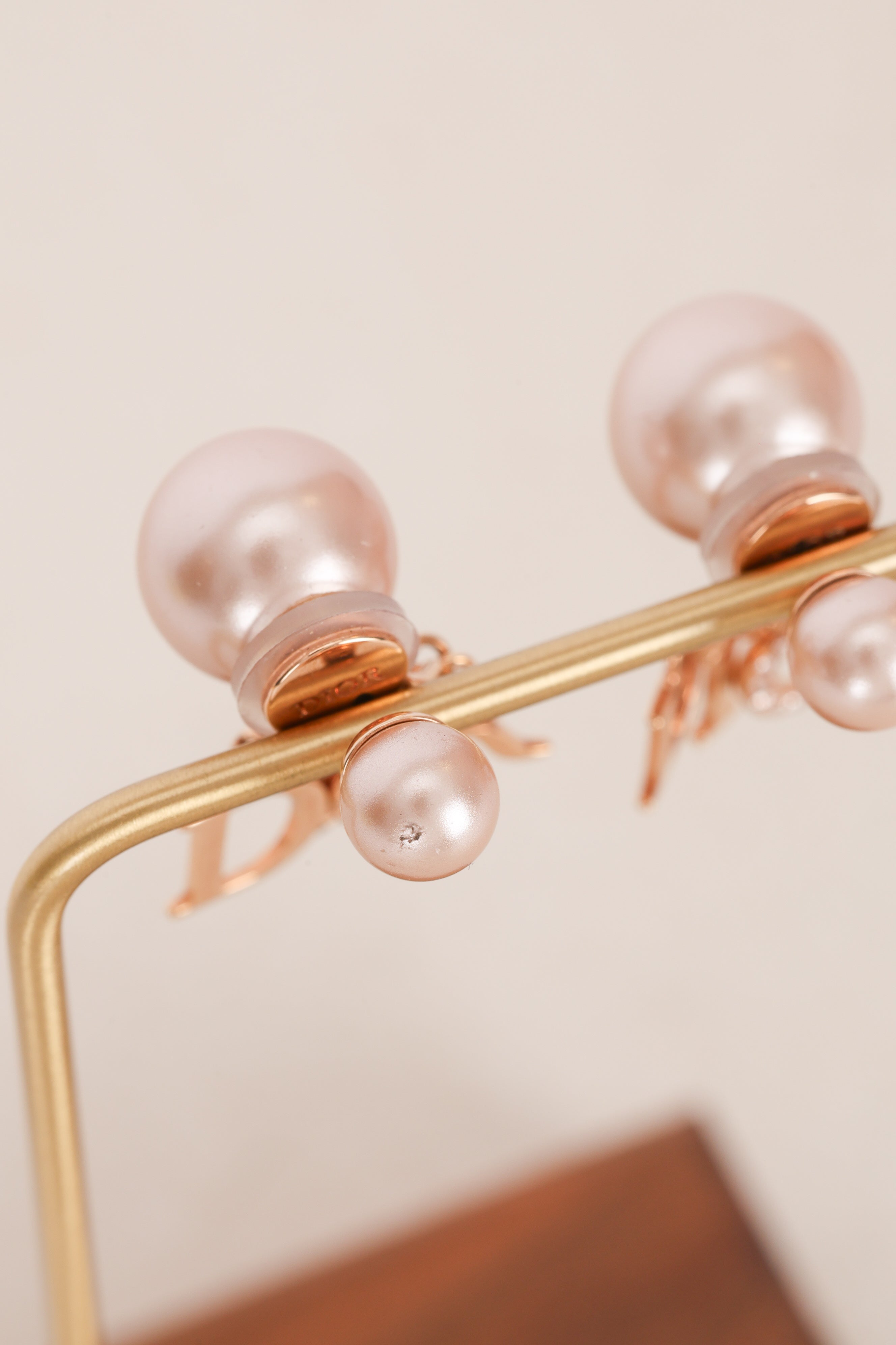 Dior Rose Gold Logo Pearl Clip-On Earrings