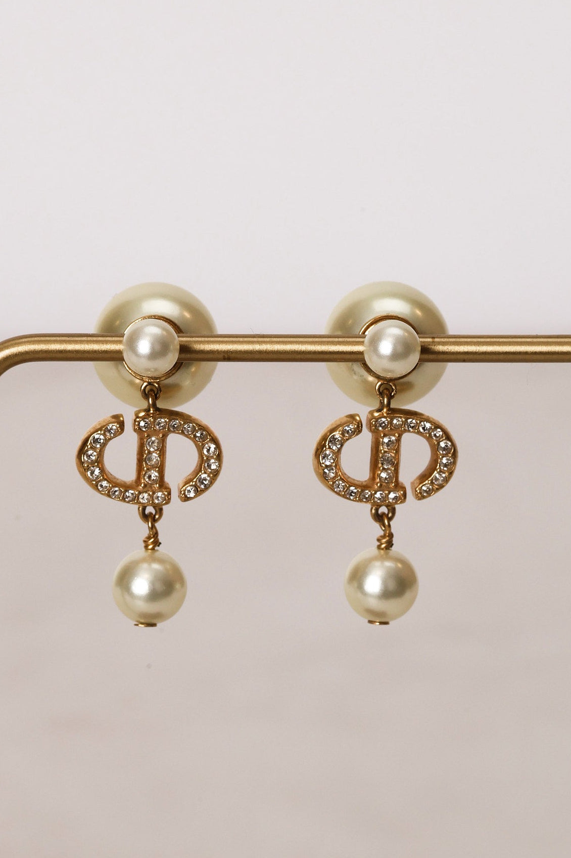 Dior Gold Pearl Drop Diamond Clip-On Earrings