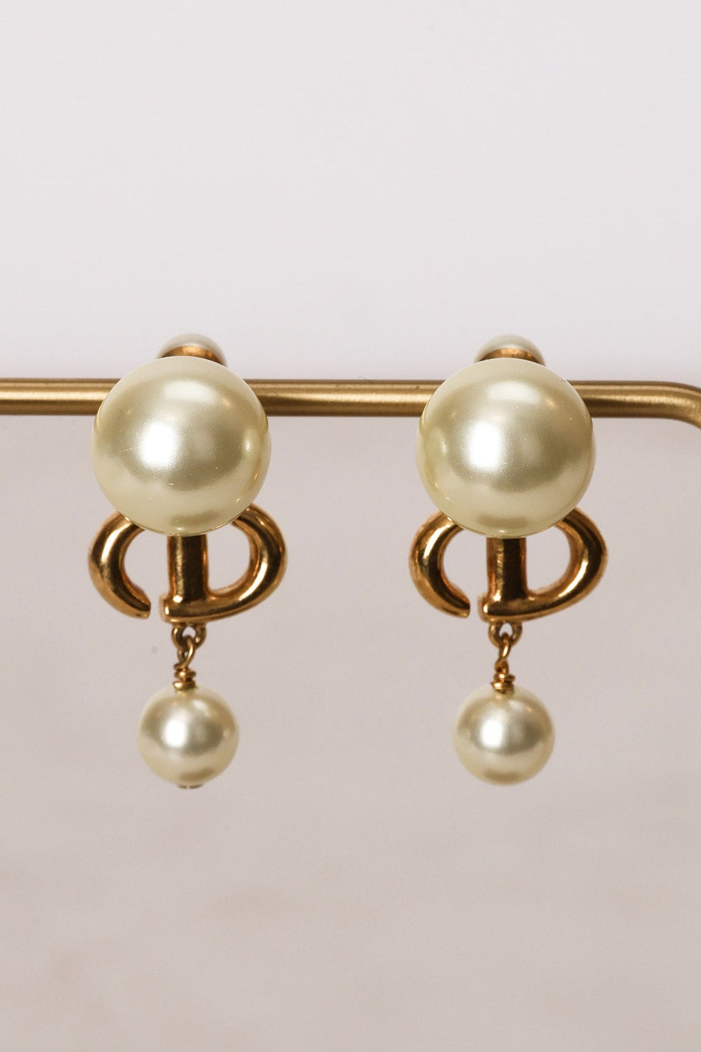 Dior Gold Pearl Drop Diamond Clip-On Earrings