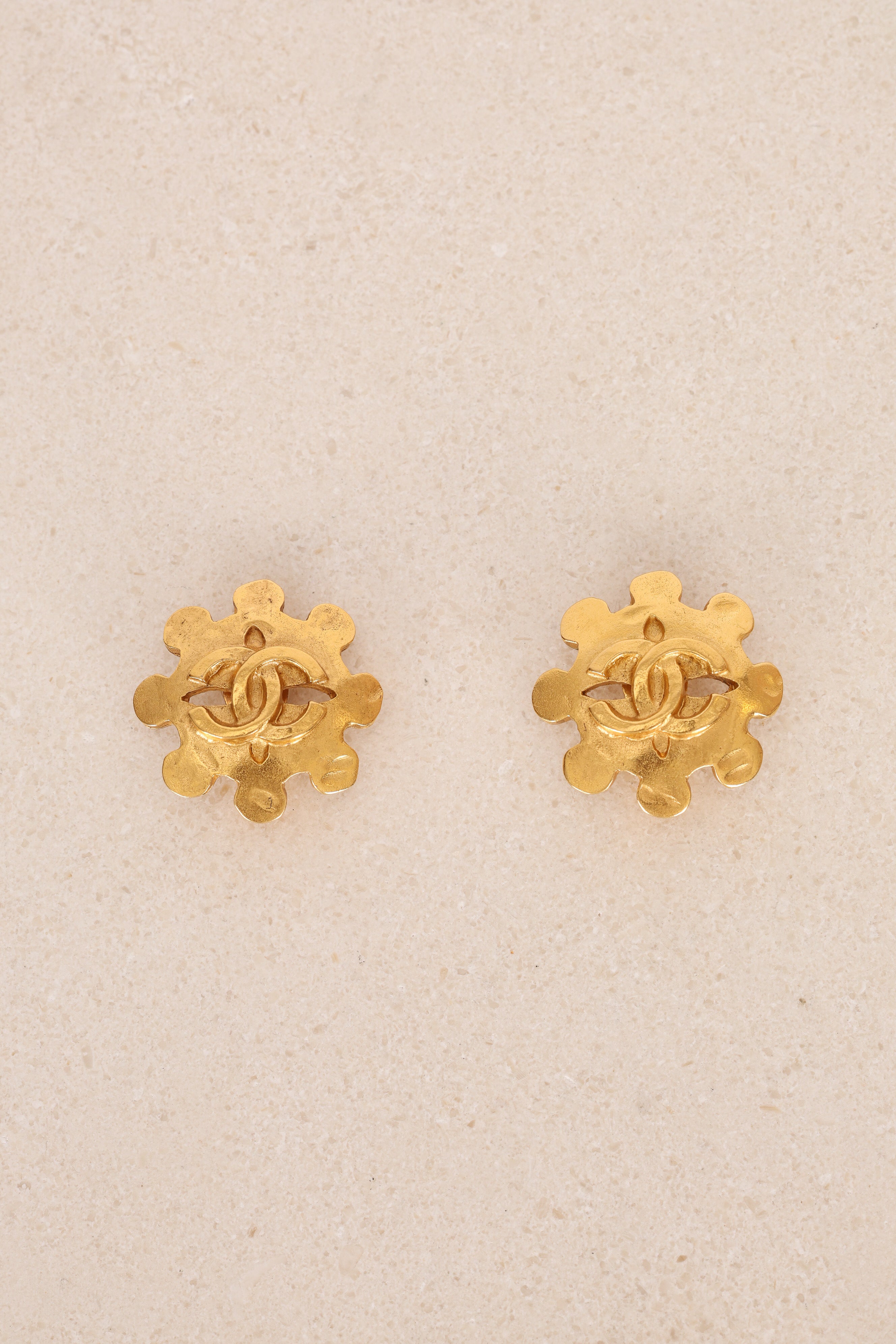 Chanel 1994 Gold CC Camellia Clip-On Earrings