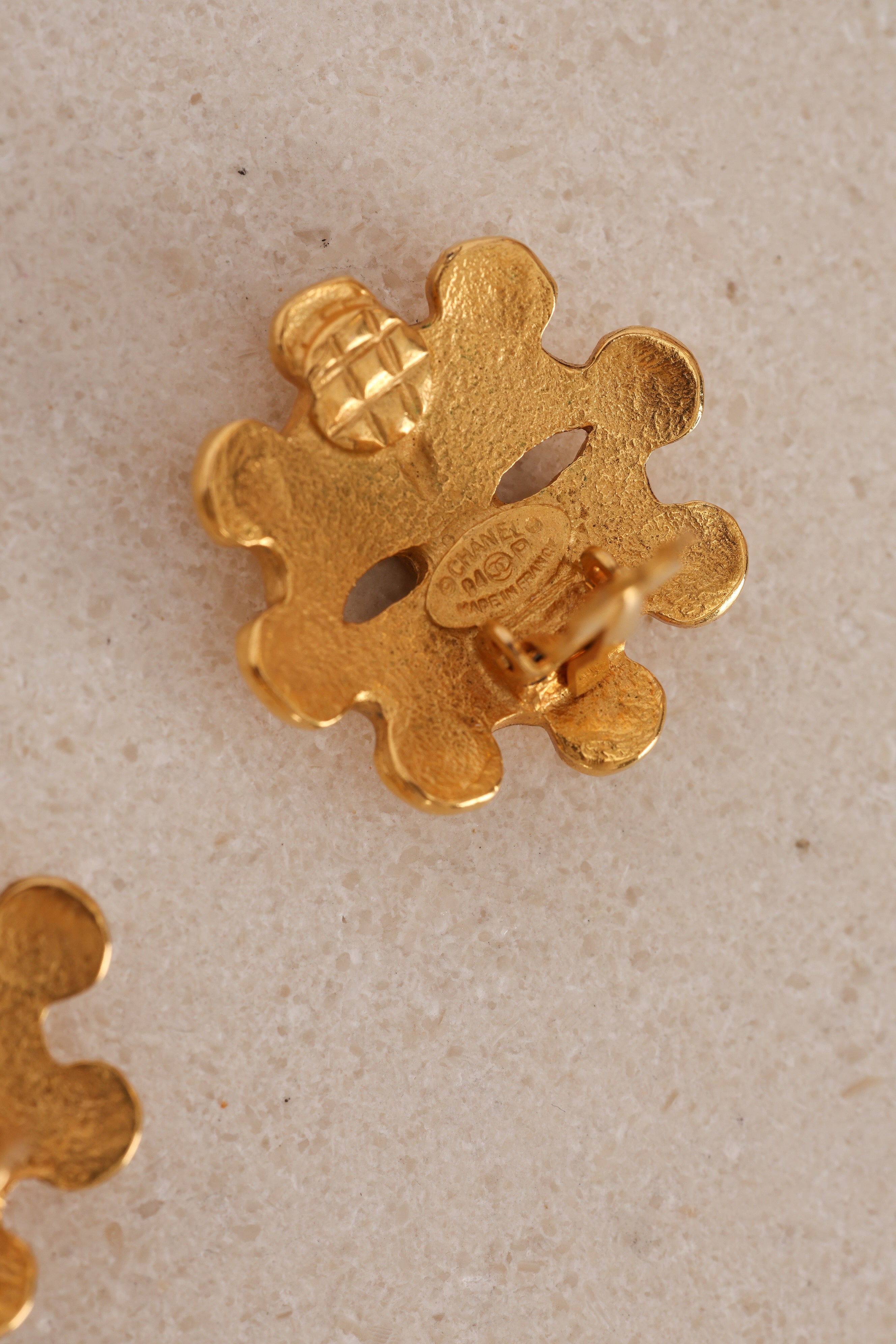 Chanel 1994 Gold CC Camellia Clip-On Earrings