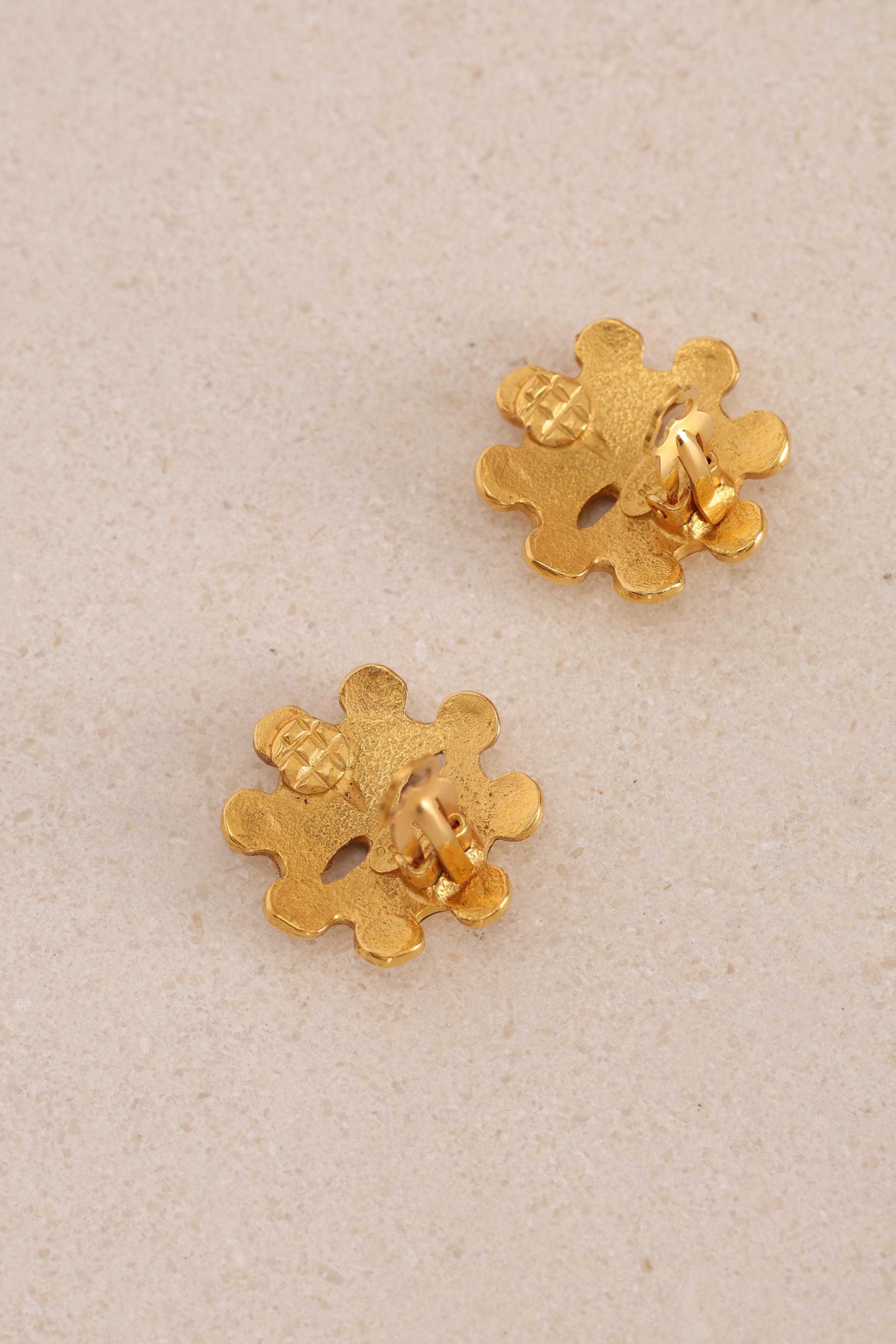 Chanel 1994 Gold CC Camellia Clip-On Earrings