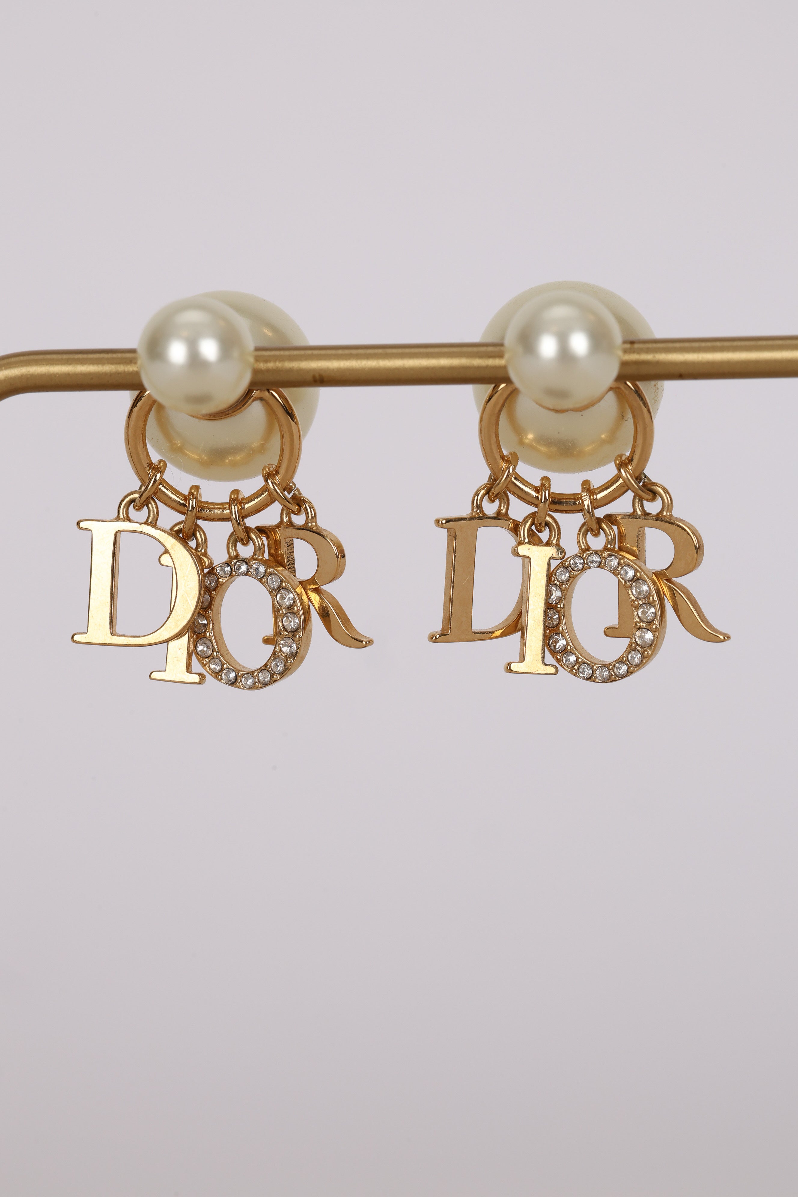 Dior Logo Pearl Diamond Earrings
