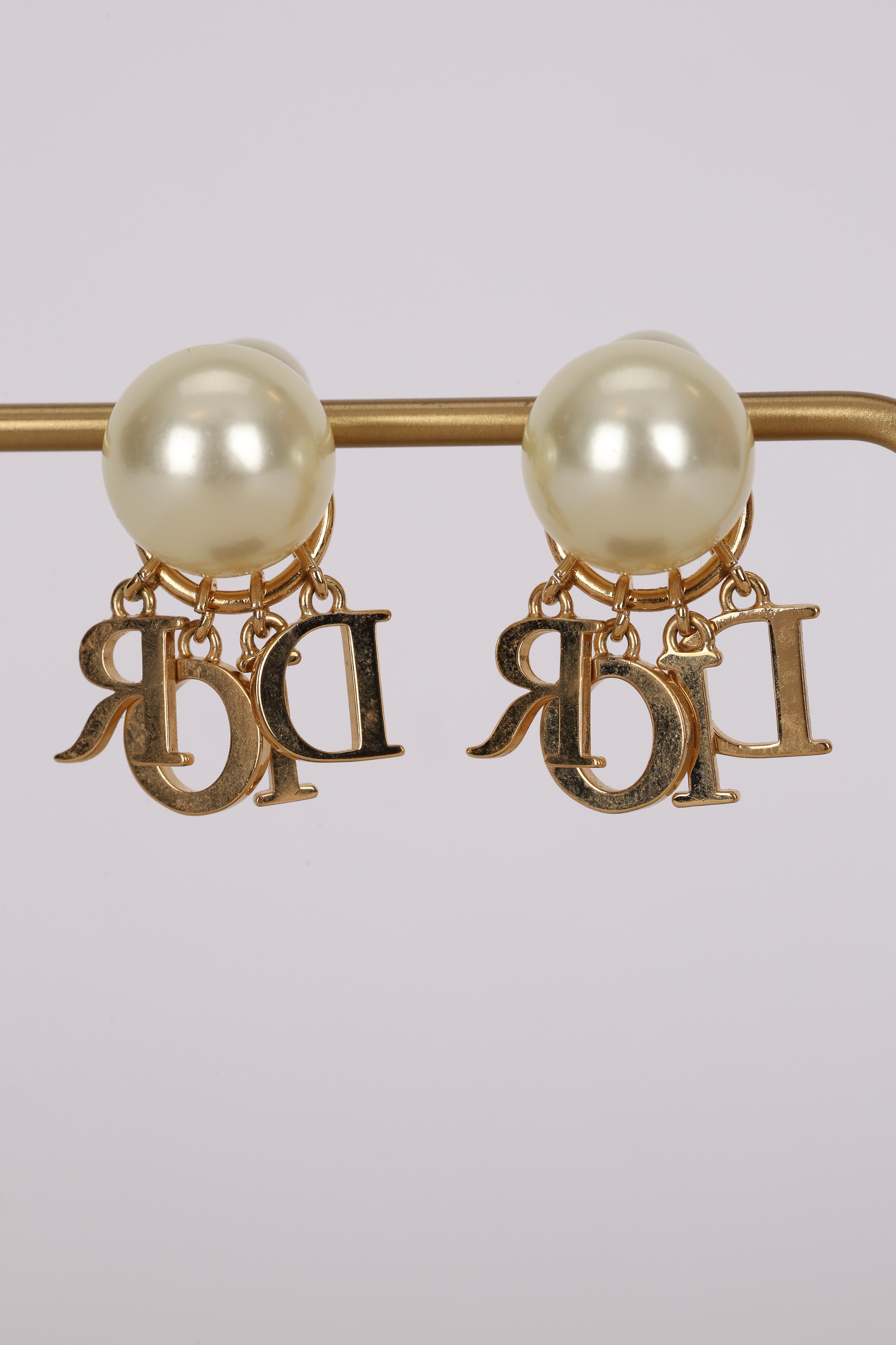 Dior Logo Pearl Diamond Earrings