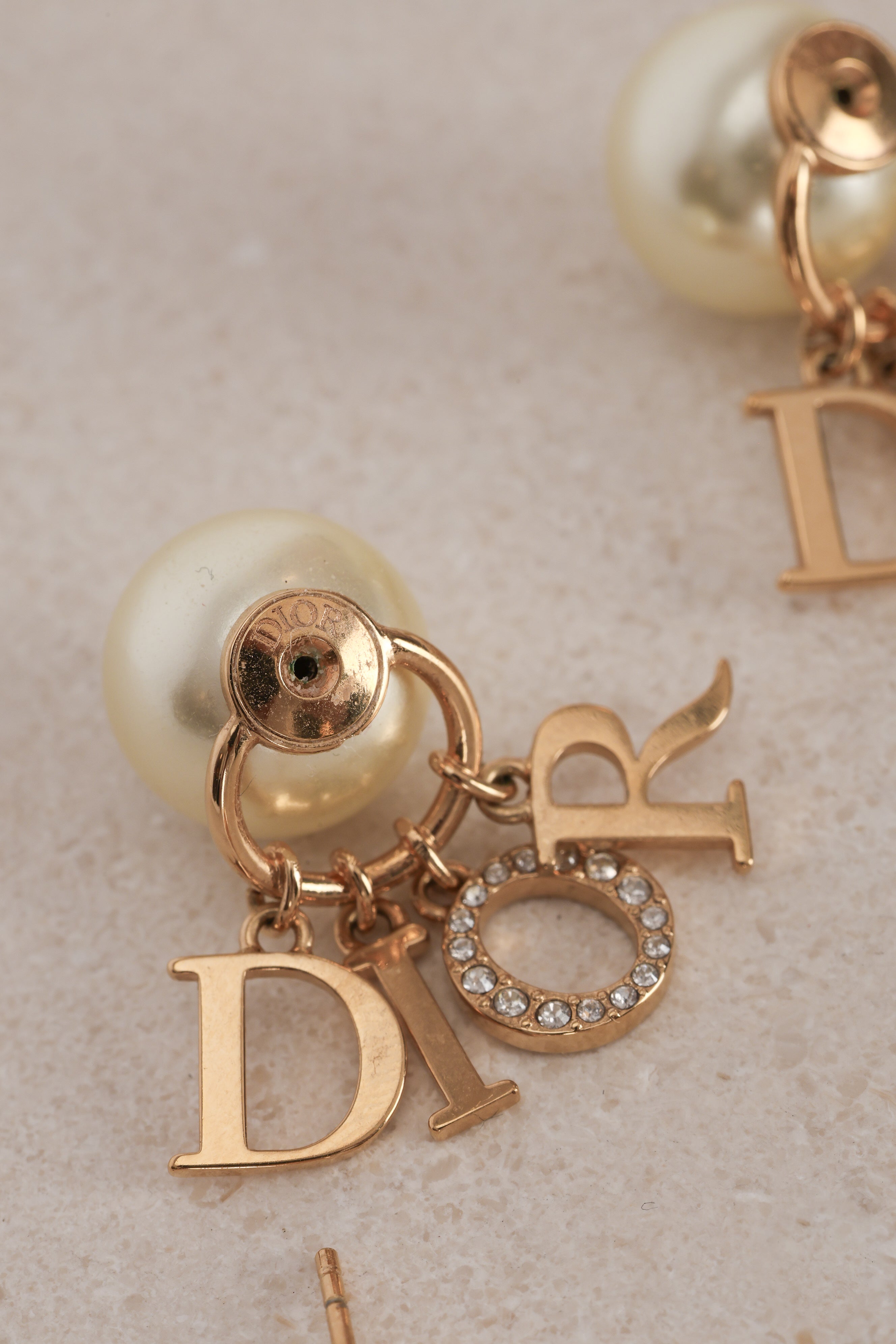 Dior Logo Pearl Diamond Earrings