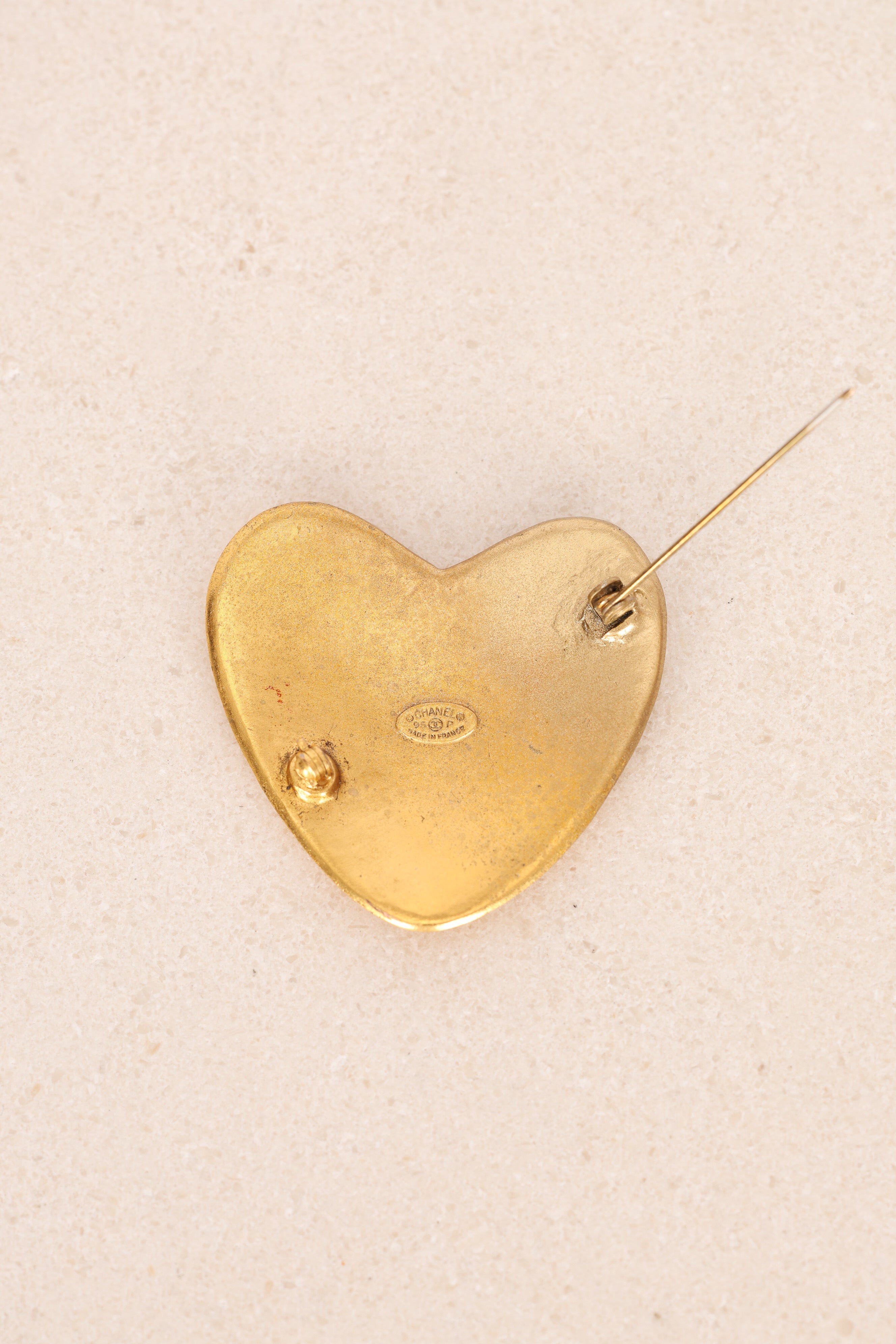 Chanel 1995 CC Heart Brooch 24K GP