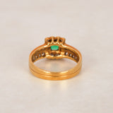 Vintage 1990s 18K Yellow Gold Asscher Cut Emerald and Diamond Halo Ring, Size US 6