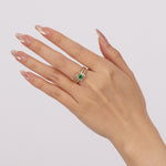 18K Yellow Gold Asscher Cut Emerald and Diamond Halo Ring