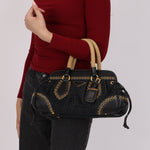 Prada Vitello Trimmed Paglia Frame Bag