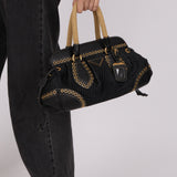 Prada Vitello Trimmed Paglia Frame Bag