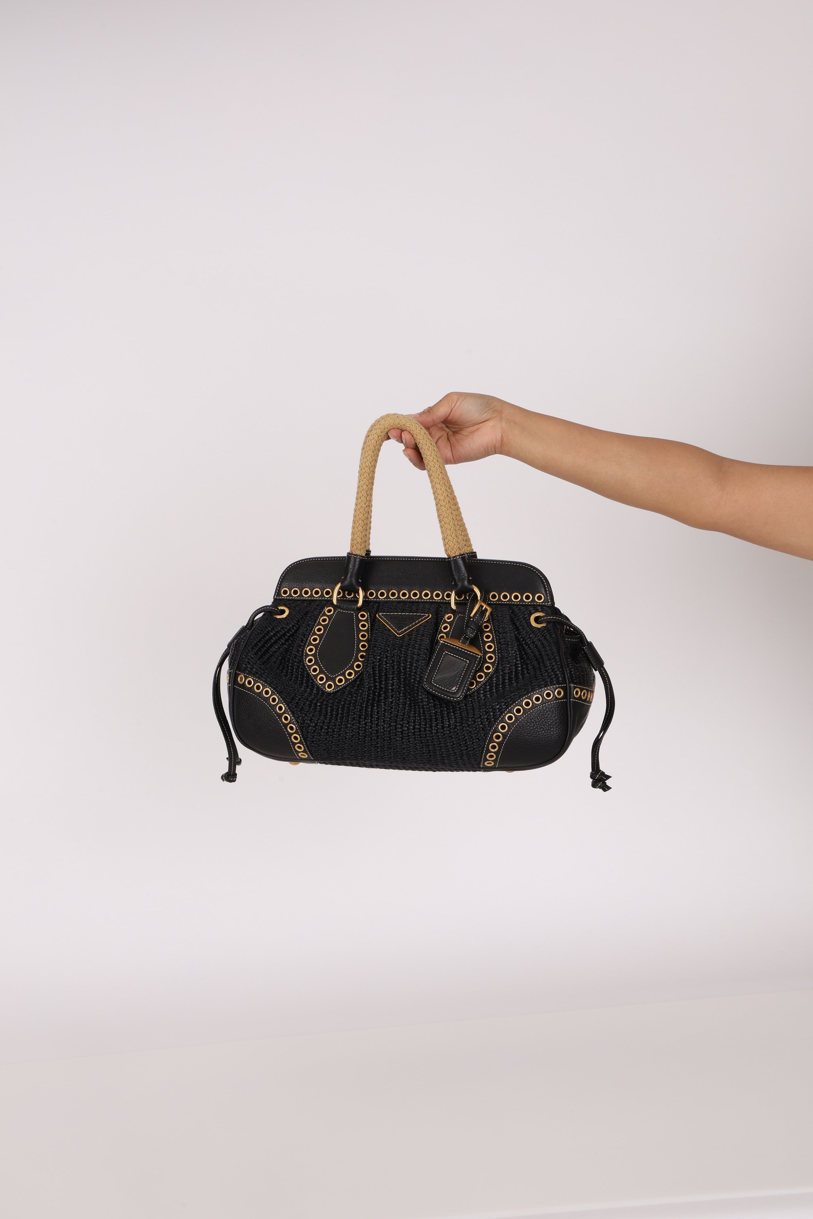 Prada Vitello Trimmed Paglia Frame Bag