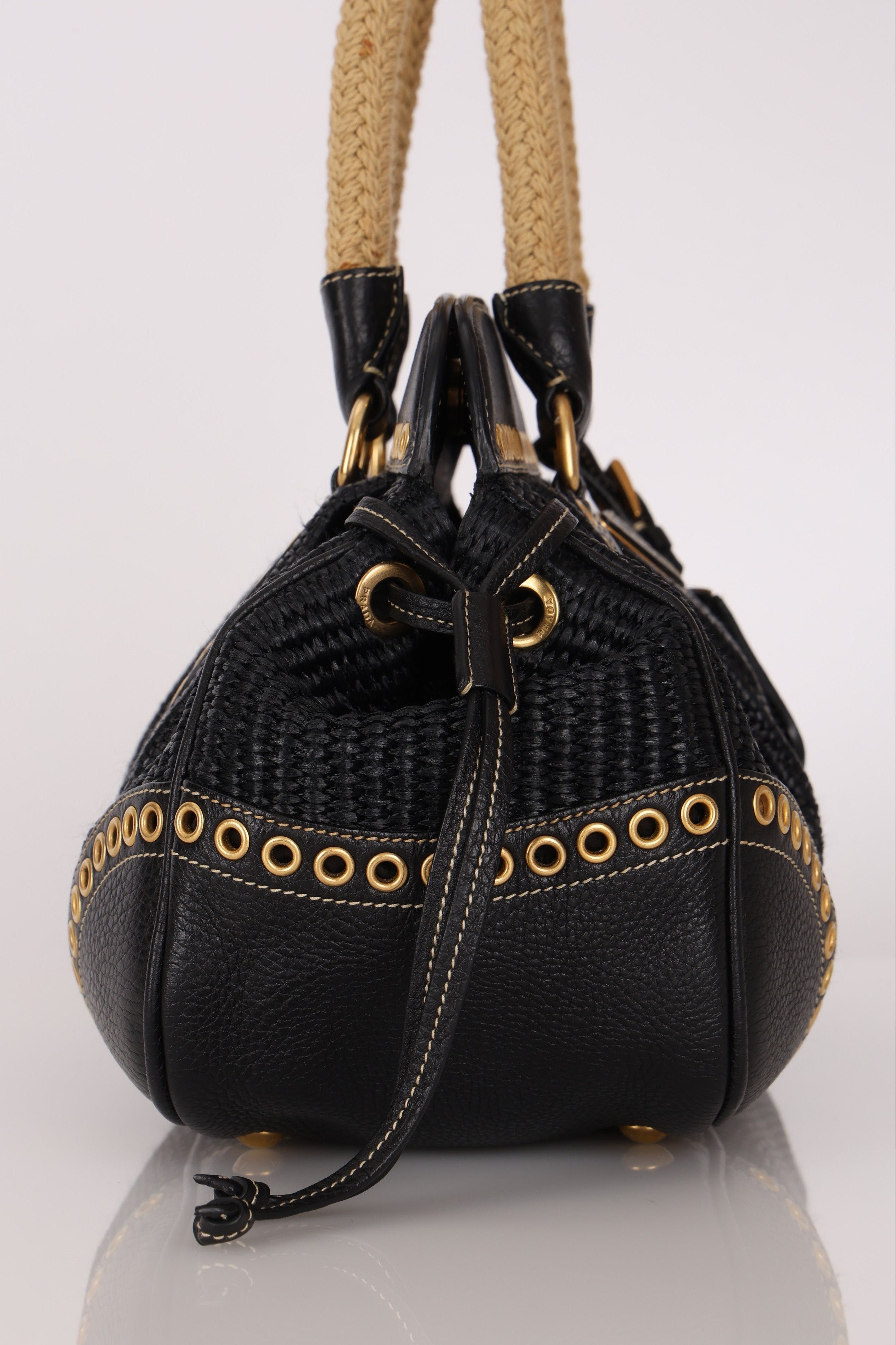 Prada Vitello Trimmed Paglia Frame Bag