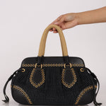 Prada Vitello Trimmed Paglia Frame Bag