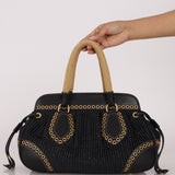 Prada Vitello Trimmed Paglia Frame Bag