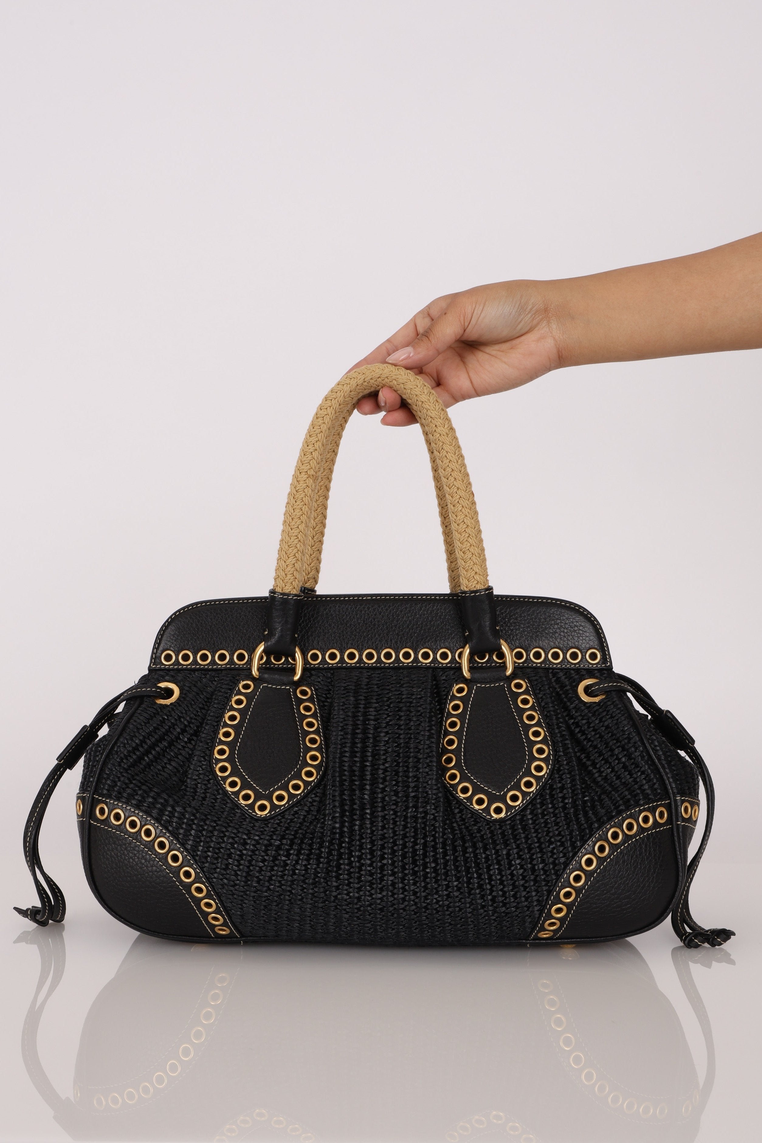 Prada Vitello Trimmed Paglia Frame Bag